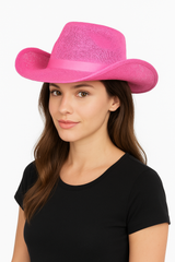 Bright Pink Straw Cowboy Hat - Costume Accessory for Any Event