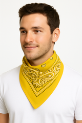 Vibrant Yellow Paisley Bandana - Classic 20" Square Accessory