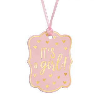 Pink "It's a Girl!" Baby Shower Favor Tags with Ribbons - 25 Pack