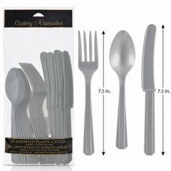 Silver Assorted Plastic Cutlery Set - 7.5 in. - 24 Pack