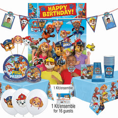 PAW Patrol Party Supplies Kit for 16 - Birthday Decorations with Happy Birthday Backdrop, Photo Booth Props, Photo Garland, Plates and Napkins