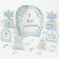 Blue Communion Table Decorating Kit with Centerpieces & Confetti