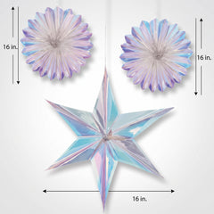 Iridescent Star and Fan Hanging Decorations, 16-Inch, 3-Pack