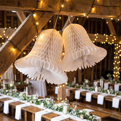 Elegant Honeycomb Wedding Bell Decorations, White, 9-Inch, Set of 2