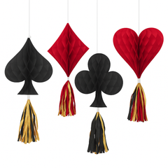 Casino-Themed Honeycomb Hanging Decorations with Tassels - 4 Pack
