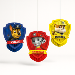 PAW Patrol Honeycomb Hanging Decorations - Chase, Marshall & Rubble (3-Pack)