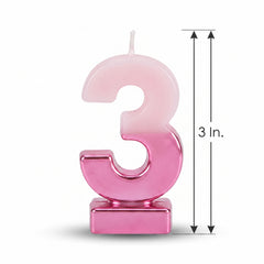 Bright Pink Metallic Dipped Number 3 Birthday Candle