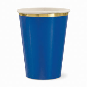 Royal Blue Paper Cup with Gold Trim - 12oz