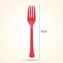 Red Heavy-Duty Plastic Reusable Forks, 50-Pack - 7.5 in.