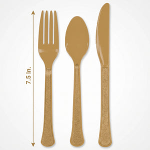 Gold Heavyweight Plastic Cutlery Set - 24 Pieces