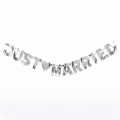 Elegant Silver "Just Married" Letter Banner with Heart Cutout