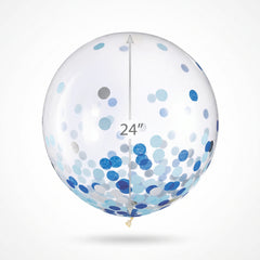 Transparent Confetti Latex Balloons, Blue & Silver, 24-Inch, Pack of 2