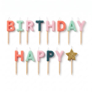 Pastel "Happy Birthday" Letter Candle Set with Glitter Star