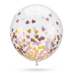 Large Heart Confetti Latex Balloons, Metallic Pink/Gold, 24-Inch, 2-Pack