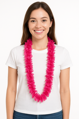 Bright Pink Hawaiian Lei Necklace - 40"
