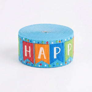 "Happy Birthday" Blue Crepe Streamer - 81 ft