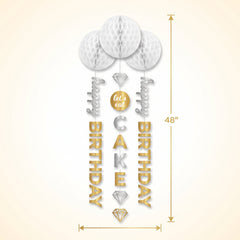 Metallic Gold and Silver Honeycomb Hanging Decorations with Tails, 3-Pack