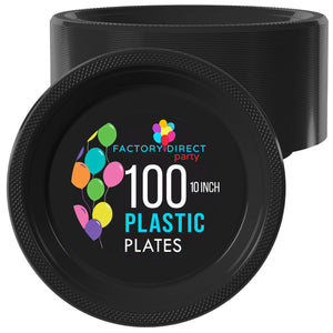 10 in. Black Plastic Plates | 100 Count