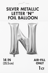 Silver Metallic Letter 'N' Foil Balloon