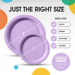 9 & 7 Inch. Lavender Paper Plates Combo - 200 Pack (100 of each)