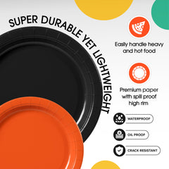 9 & 7 Inch. Black and Orange Paper Plates Combo - 200 Pack (100 of each)