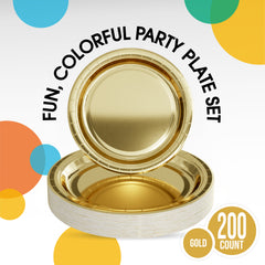 9 & 7 Inch. Gold Paper Plates Combo - 200 Pack (100 of each)