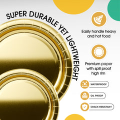 9 & 7 Inch. Gold Paper Plates Combo - 200 Pack (100 of each)