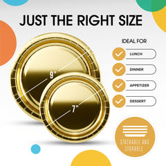 9 & 7 Inch. Gold Paper Plates Combo - 200 Pack (100 of each)