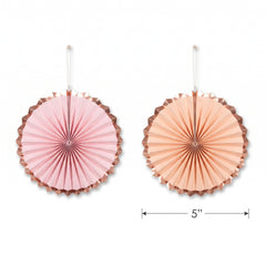 Elegant Rose Gold Paper Parasol Fan Decoration - 5 Pack