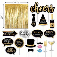 New Year's Eve Gold Foil Photo Prop Kit, 21-Piece Set