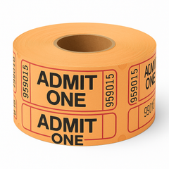 Orange "Admit One" Ticket Roll - 1000 Tickets for Event Admission