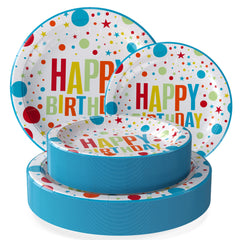 9 & 7 Inch. Birthday Print Paper Plates Combo - 200 Pack (100 of each)