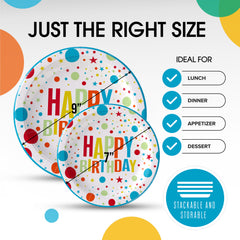 9 & 7 Inch. Birthday Print Paper Plates Combo - 200 Pack (100 of each)