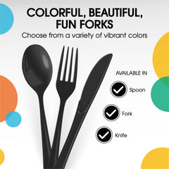 PMA - Heavy Duty Black Plastic Forks - 50 Ct.