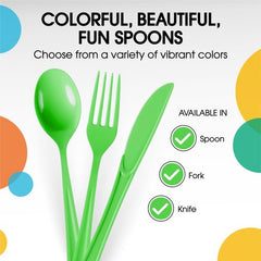 PMA - Heavy Duty Lime Green Plastic Spoons - 50 Ct.