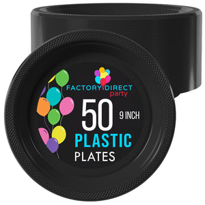 PMA - 9 In. Black Plastic Plates - 50 Ct.