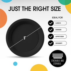 PMA - 9 In. Black Plastic Plates - 50 Ct.