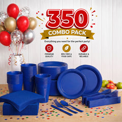 350 Pcs Dark Blue Plastic Disposable Tableware Set