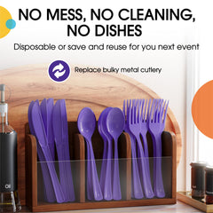 350 Pcs Black/Purple/Gold Disposable Tableware Set