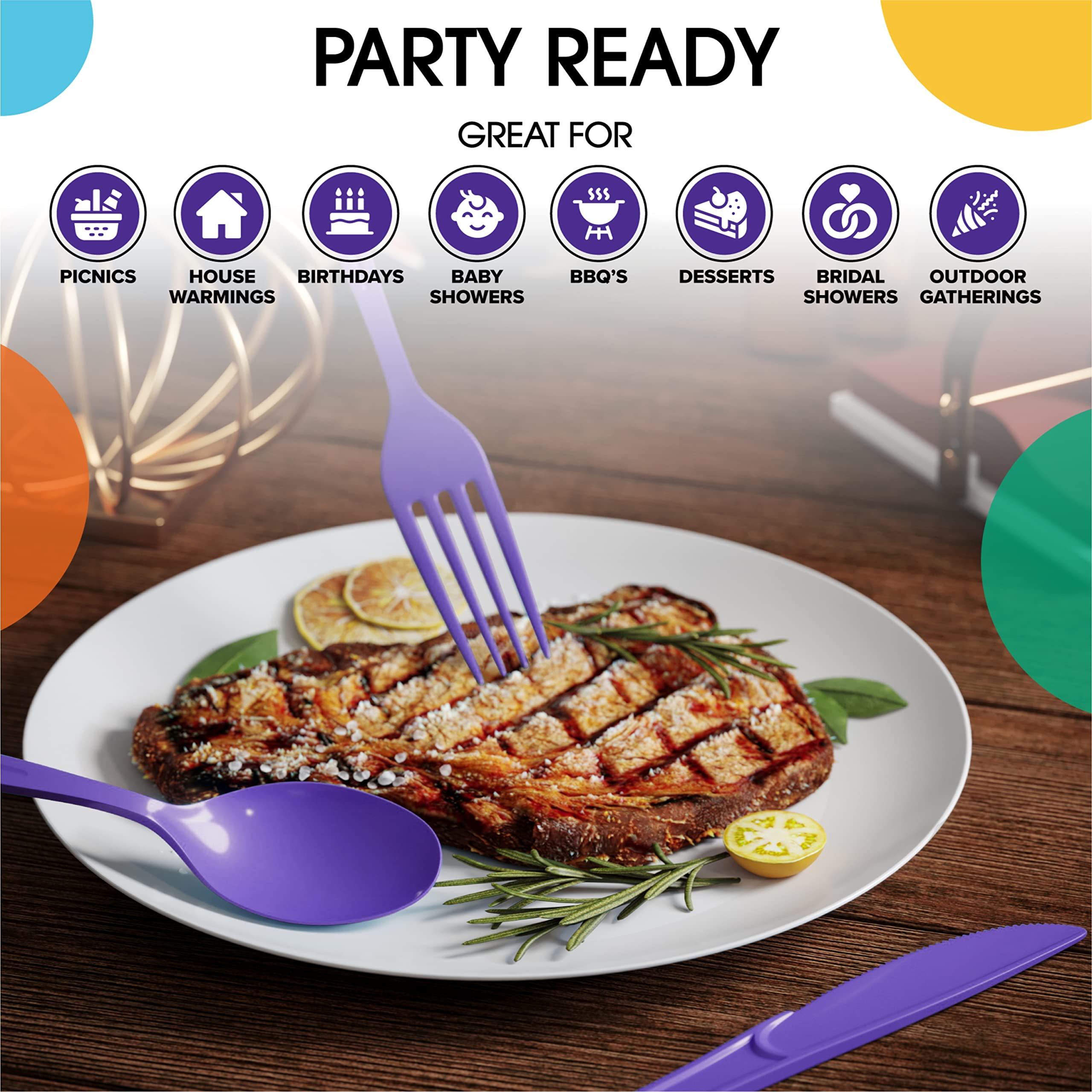 350 Pcs Black/Purple/Gold Disposable Tableware Set