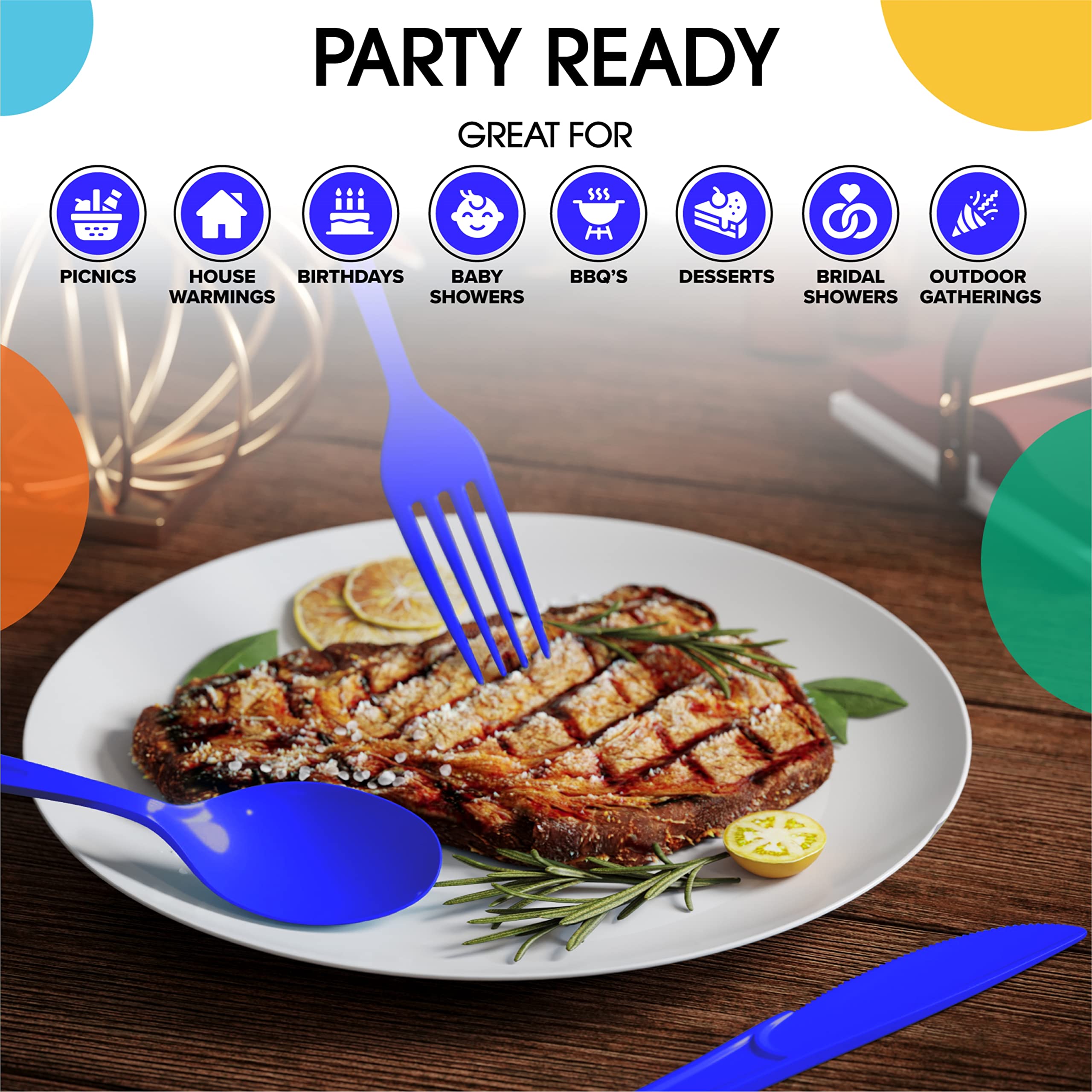 350 Pcs Dark Blue/White Disposable Tableware Set