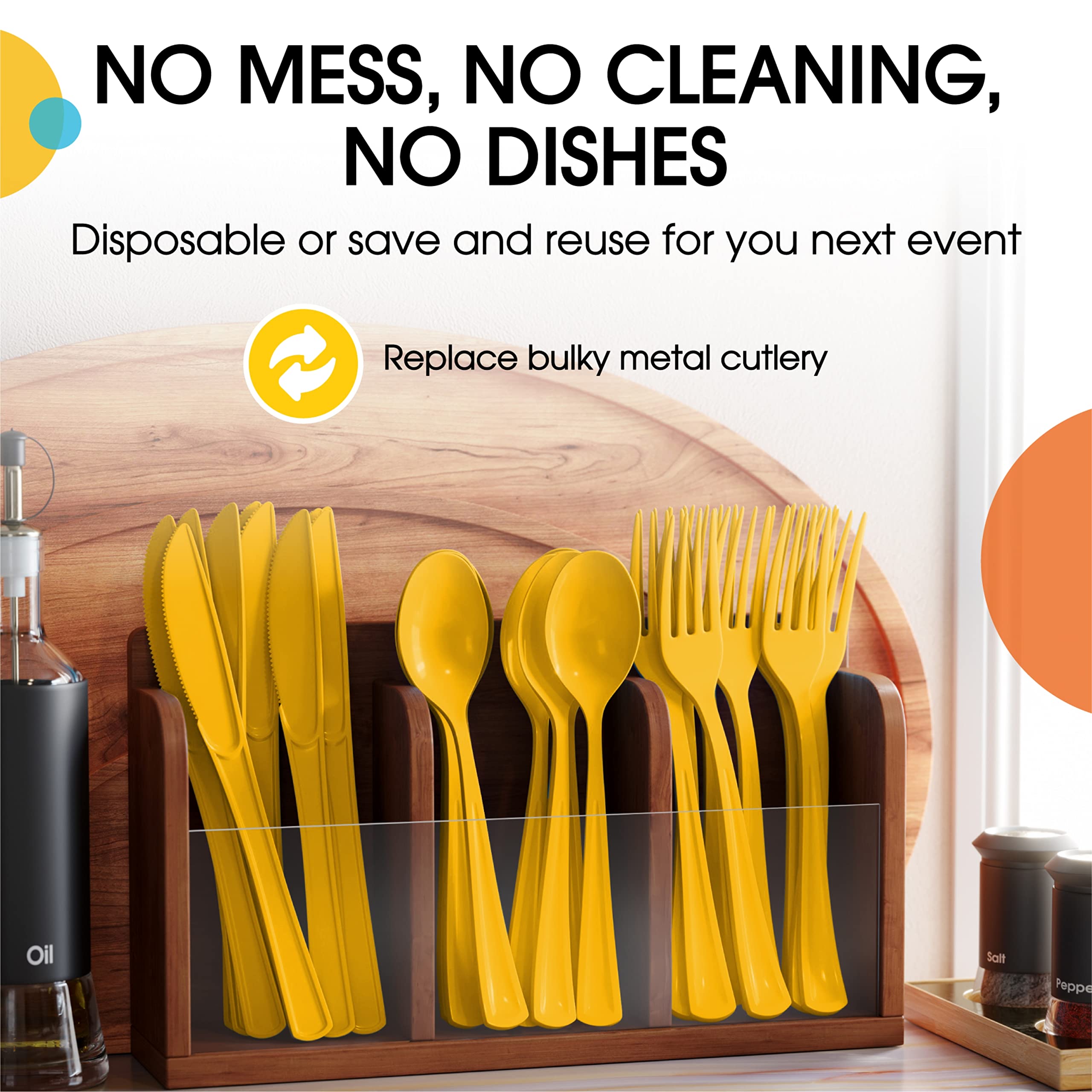 350 Pcs White/Yellow Disposable Tableware Set