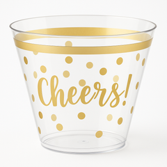 Cheers to a New Year 9oz Plastic Tumblers - Gold Polka Dot Design, 30 Pack