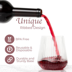 12 Oz. Stemless Ridged Wine Tumbler 24 Count | Clear