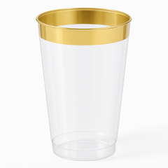 Gold-Trimmed Plastic Tumblers, 16 oz, 16 Pack
