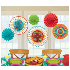 Fiesta Time Multi-Colored Paper Fan Decorations - 6 Pack