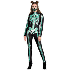 Glow-in-the-Dark Skeleton Catsuit for Halloween - Adult L/XL