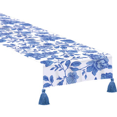 Blue Regency Floral Fabric Table Runner