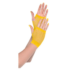Vibrant Yellow Fishnet Short Gloves