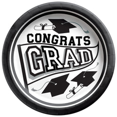 True to Your School 8.5" Graduation Paper Plates - "Congrats Grad" Design, 20-Pack